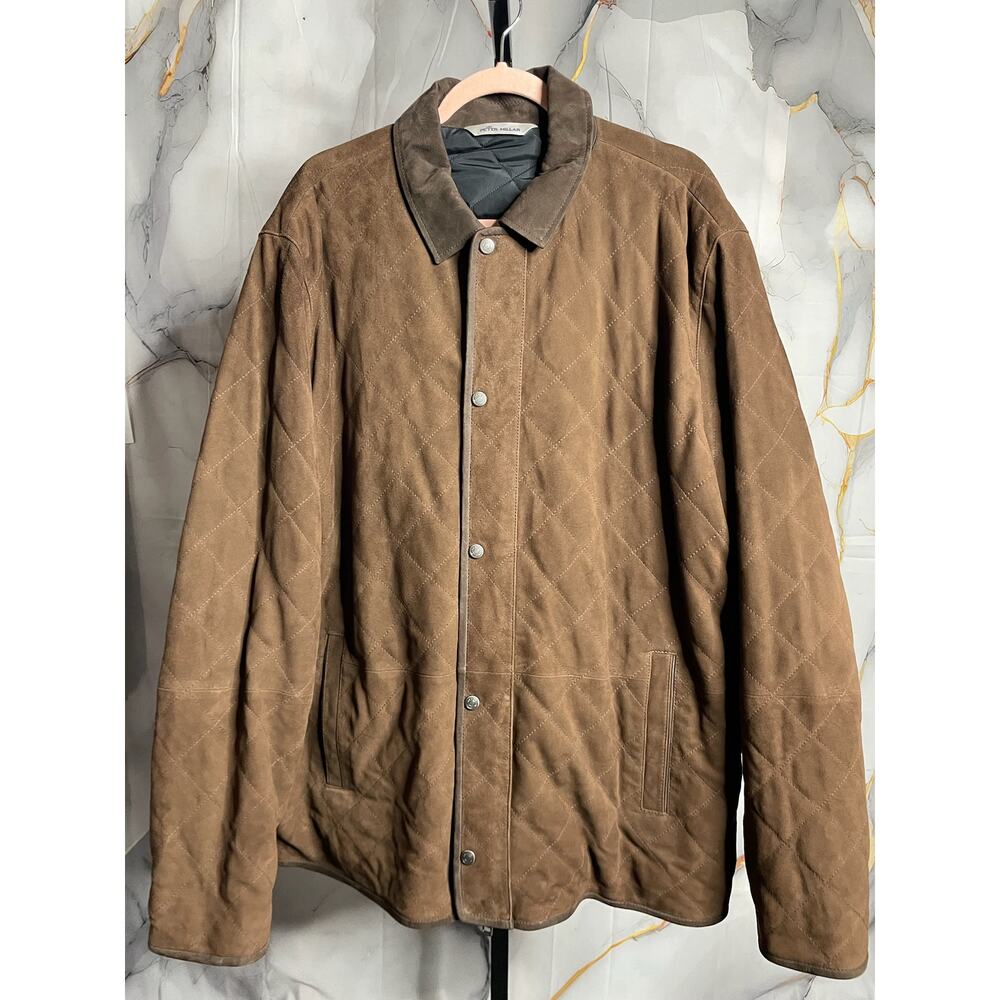 Peter Millar Men's Espresso Suffolk Quilted Suede Travel Coat XXL